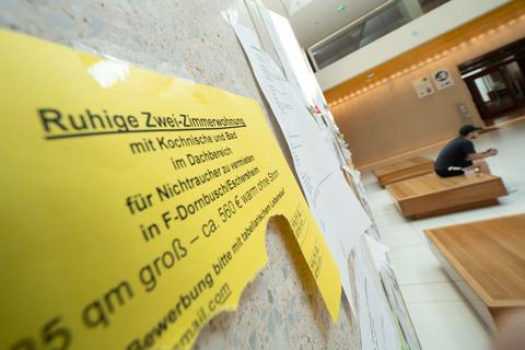 Ein Aushang an der Frankfurter Goethe-Universität. Zum Semesterstart suchen viele Studentinnen und Studenten noch eine Wohnung. Foto: dpa