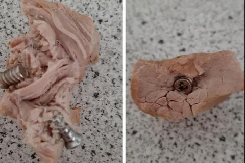 In Kelsterbach hat eine Hundehalterin einen mit Schrauben präparierten Köder gefunden. Foto: Polizei