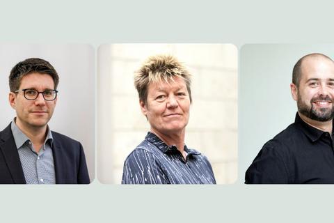 Olaf Streubig, (links), Birgit Emnet und André Domes sind für ihre Berichterstattung zum Awo-Skandal in Wiesbaden mit dem Wächterpreis ausgezeichnet worden. Foto: VRM 