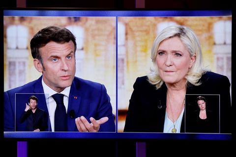Frankreichs Präsident Macron (links) und Herausfordererin Marine Le Pen. Foto: dpa