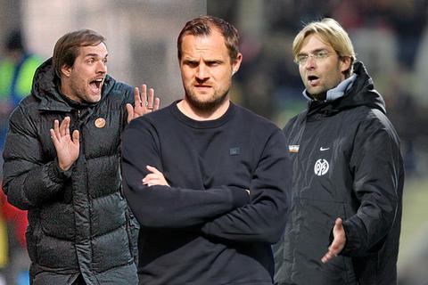 Thomas Tuchel, Bo Svensson und Jürgen Klopp (v.l.) sind in Mainz zu großen Trainerpersönlichkeiten gereift.Fotomontage: VRM 