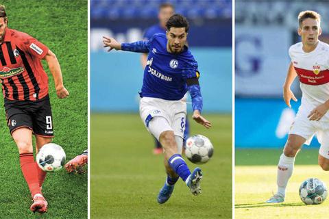 Die ehemaligen Mainzer U23-Fußballer Lukas Höler (SC Freiburg), Suat Serdar (FC Schalke 04) und Philipp Klement (VfB Stuttgart, von links) spielen in der nächsten Saison in der Bundesliga. Fotos: dpa